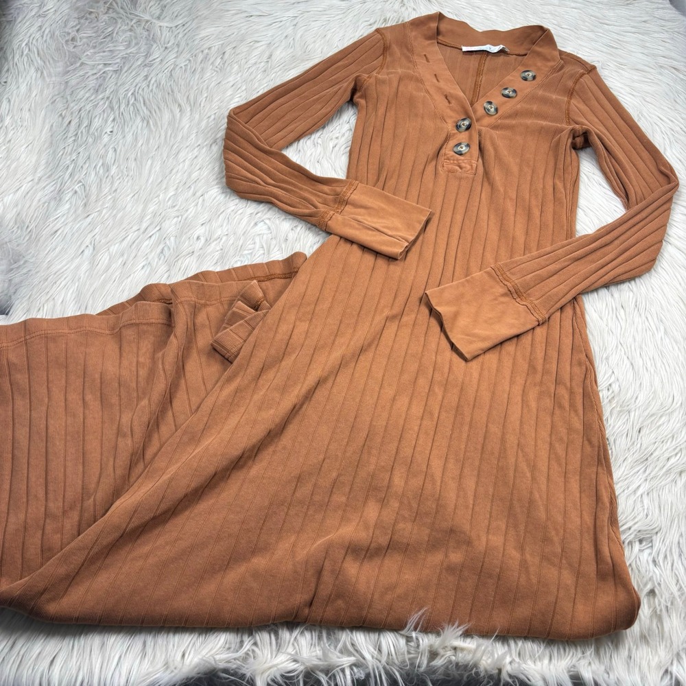 Free People Beach Women's M Sunflower Maxi Dress Burnt Orange Ribbed Coastal